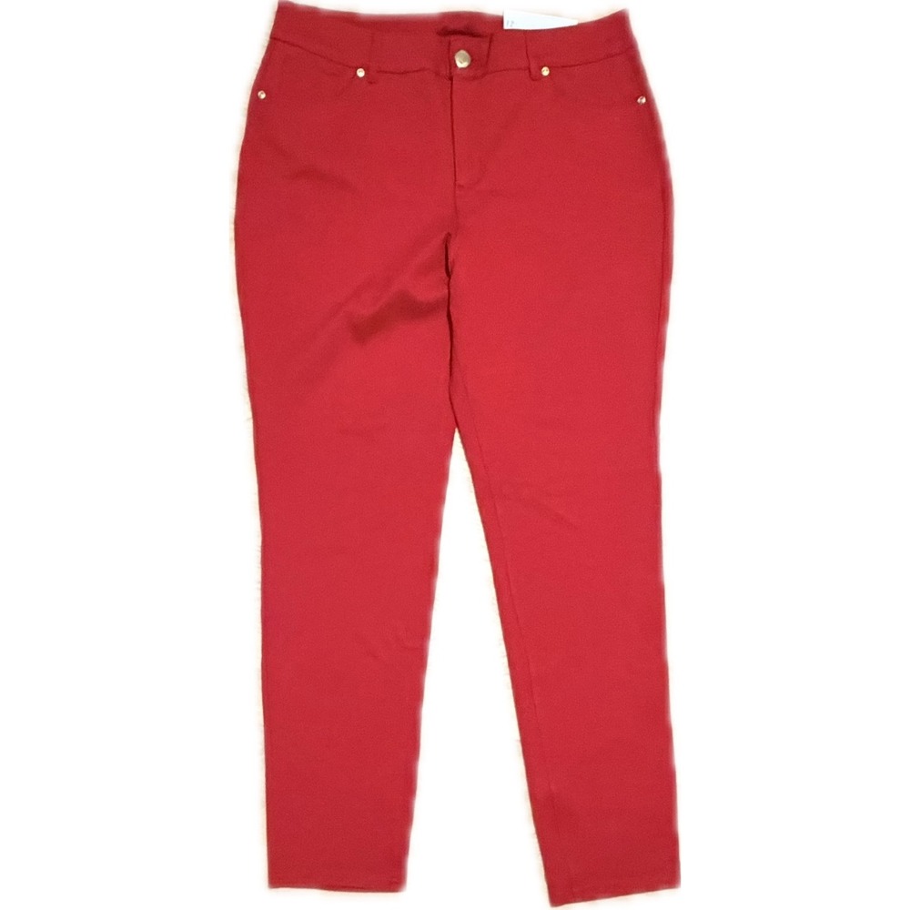 Cato Womens Red Stretch Pants Size 12 NWT Gold Tone Hardware Trousers
